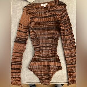 Wayf Brown and Black Striped Bodysuit